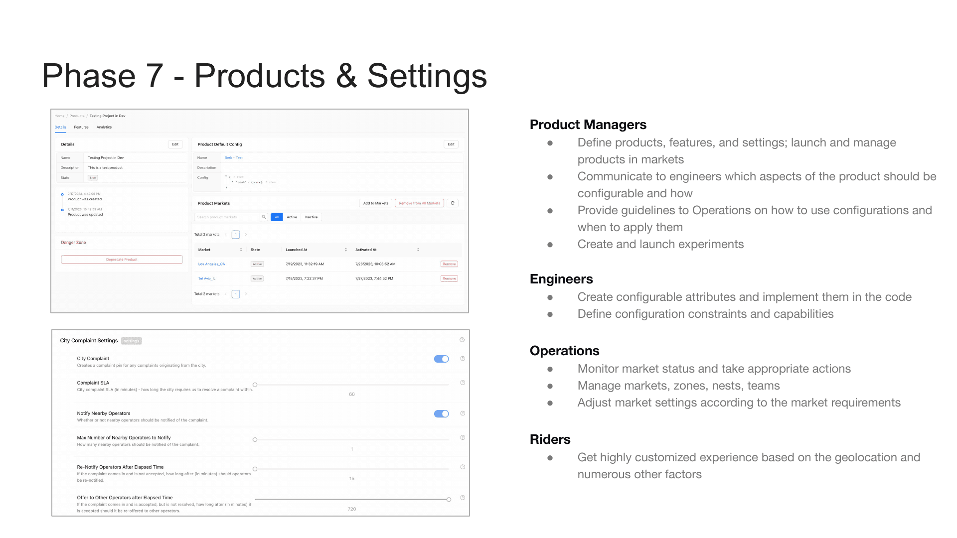 Habitat product management and market settings interfaces for launching products and configuring generated controls