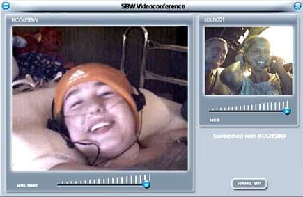 Archival Starbright World videoconference interface connecting two children